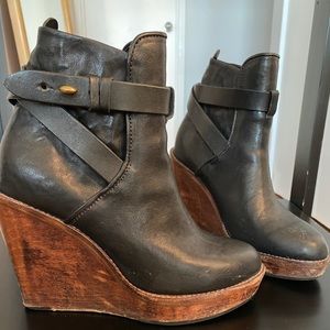 Rag & Bone Black Leather Emery Wooden Wedge Bootie